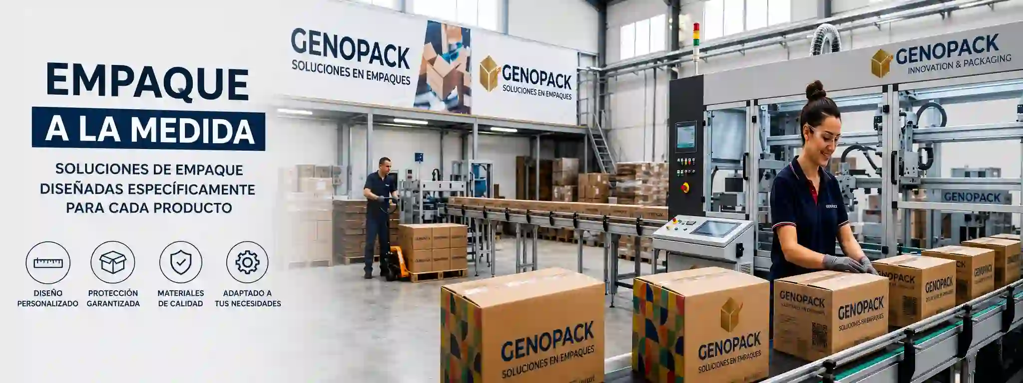 Planta de empaques y embalajes en Puebla con línea de producción GenoPack y cajas de cartón a la medida